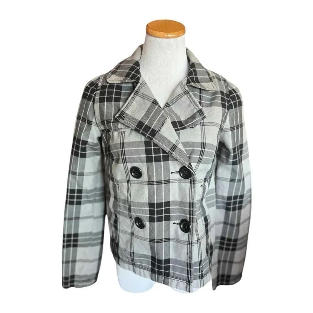 Womens H&M Divided Plaid Lightweight Peacoat Jacket Pea Coat - Sz 38 ( Sz S )